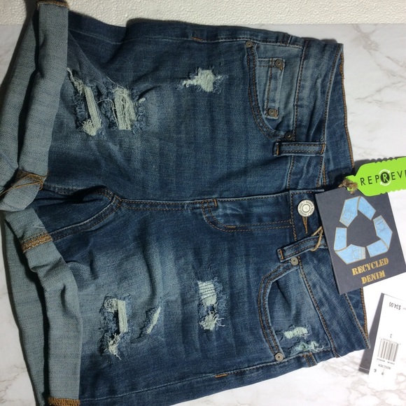 Indigo Rein Juniors' Destructed Denim Midi Shorts - Picture 3 of 3